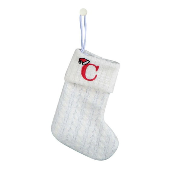 Dengmore Christmas Decorative Knit Socks Wool Stockings Embroidered Alphabet Children's Candy Gift Bag White Christmas Socks Gift Bags Christmas Tree Hanging Ornament
