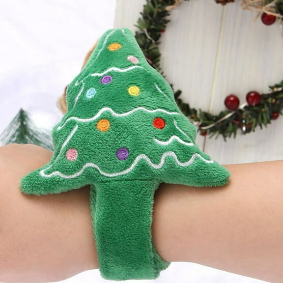Dengmore Christmas Snap Bracelets Plush Cuddly Doll Snata Claus Reindeer Slap Wristband for Party Favors Gift Slap Bands Christmas Decoration