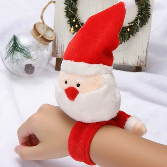 Dengmore Christmas Snap Bracelets Plush Cuddly Doll Snata Claus Reindeer Slap Wristband for Party Favors Gift Slap Bands Christmas Decoration