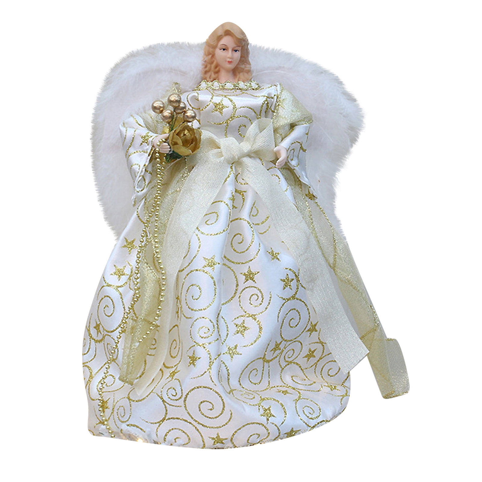 Dengmore Christmas Tree Topper Angel Doll with Gold Red Winged Fabric