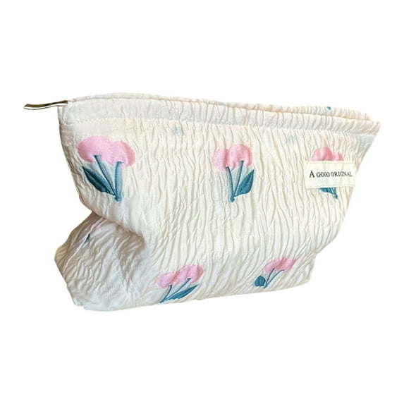 Dengmore Cosmetic Bag Travel Portable Storage Bag Fresh Floral Makeup Bag Large Capacity Canvas Travel Organizer Toiletry Cosmetic Bag