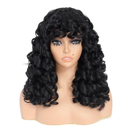Dengmore Curly Wig Big Curly Wigs For Black Women 23 Inch Long Curly Wig with Bangs Synthetic Hair Replacement Wigs Natural Looking Heat Resistant Fibre Wig for Daily Party Use