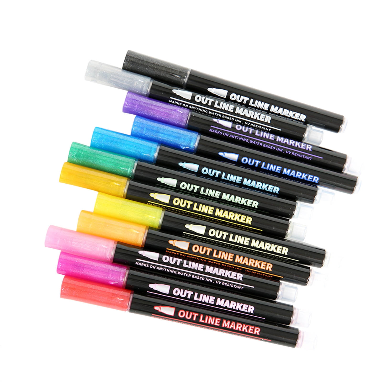 Dengmore Drawing Double Line Pen Color Hand Account Pen Dream Metal Pen  Hand painted 12 Color Highlighter Marker Pen MultiColor 