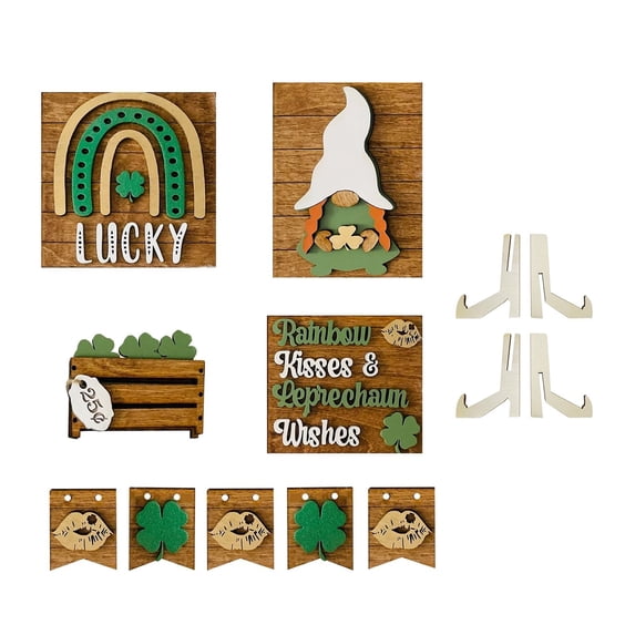 Dengmore Easter Tiered Tray Decor Set Wooden St. Patrick's Day Tiered Tray Sign Tiered Tray for Spring Home Party Rustic Kitchen Decorations, Coffee bar