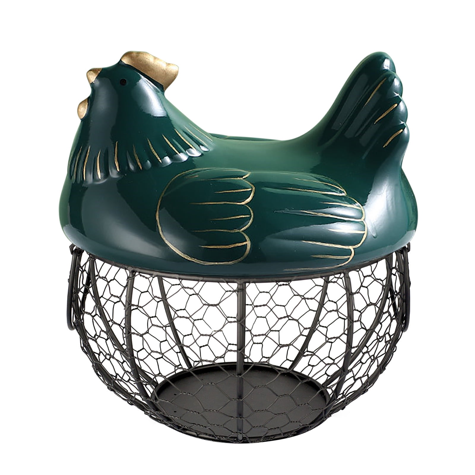 Dengmore Eggs Holder Basket Organizer Storage Ceramic Fruit Container Kitchen Hen Decor Green