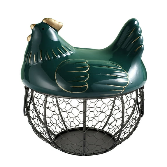 Dengmore Eggs Holder Basket Organizer Storage Ceramic Fruit Container Kitchen Hen Decor Green