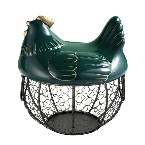 Dengmore Eggs Holder Basket Organizer Storage Ceramic Fruit Container Kitchen Hen Decor Green