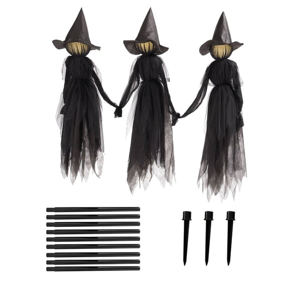 Dengmore Garden Decoration Hand-in-Hand Witch Voice Control Decoration Luminous People Outdoor Large Light Up Holding Hands Screaming Witches Yard Festival Halloween Decor Ornaments