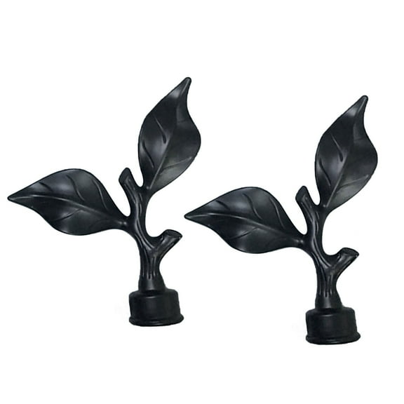 Dengmore Gift 1pcs Curtain Rod Finials Leaf Shaped Curtain Rod End Drapery Rail Pole Head Cap Black