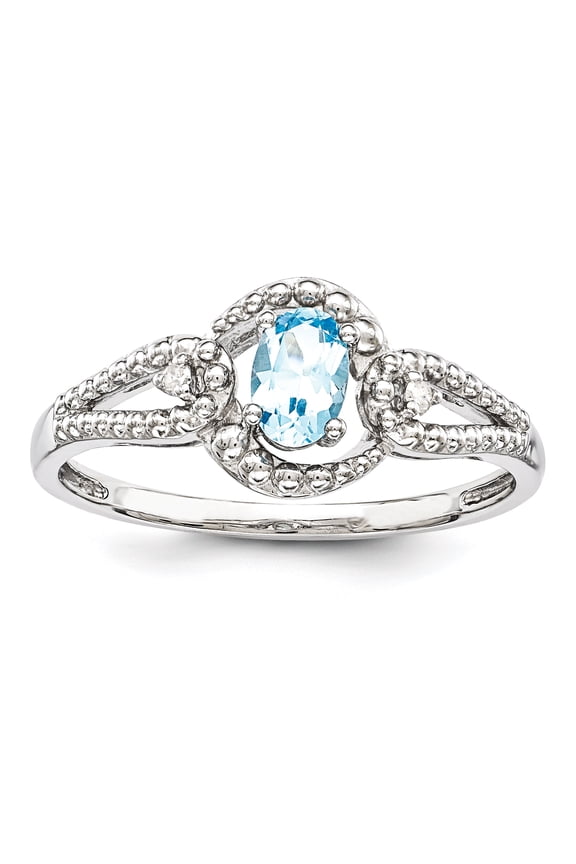 Sterling Silver Rhodium-plated Light Swiss Blue Topaz & Diam. Ring