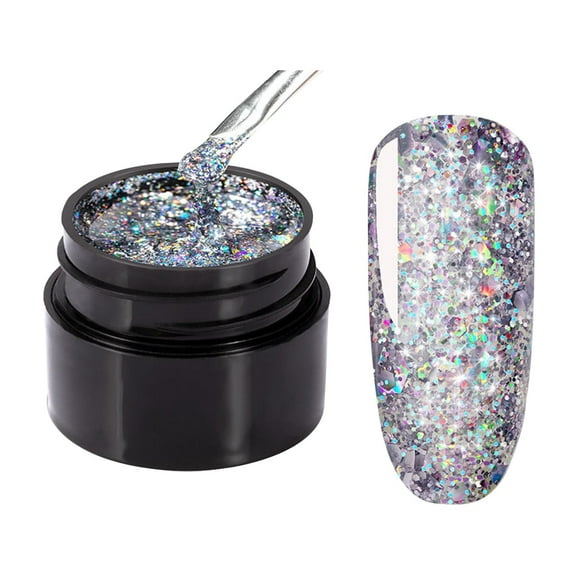 Dengmore Glitter Gel Nail, Polish Flash Diamond Gel Nail Polish, Soak Off Nail Polish Home DIY Manicure Nail Salon Varnish, Sparkly Shiny Silver Gel