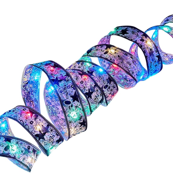 Dengmore Glowing Christmas Tree Ribbon Christmas Ribbons Light Strings Colorful Lights Christmas Decorations Christmas Tree Accessories Gold Stamping Double Layered Ribbons