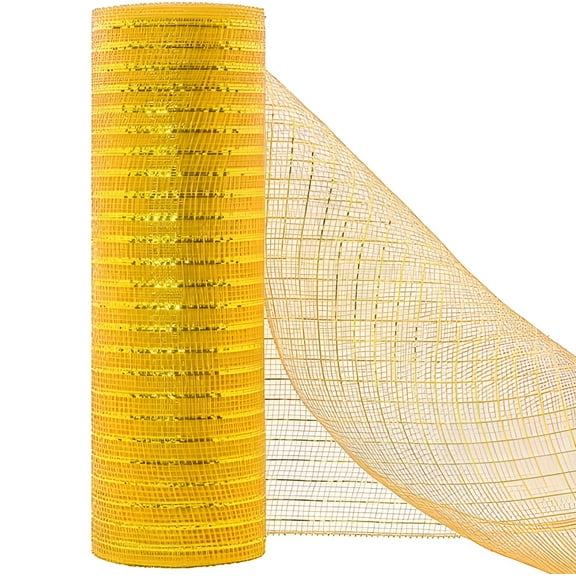 Dengmore Gold Deco Poly Mesh Ribbon with Foil 10 inch x 30 feet Each Roll for Wreaths, Swags Bows Wrapping and Decorating Projects