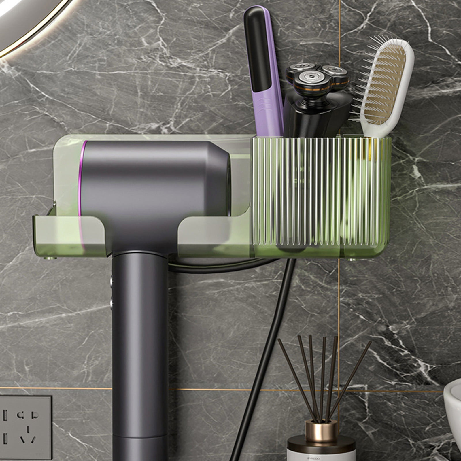 Dengmore Hair Dryer Holder Wall Mounted Hair Dryer Rack Self Adhesive