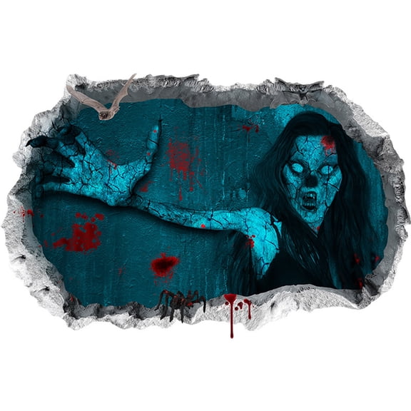 FFENYAN Gift Halloween Broken Wall Horror Woman Blood Handprint Bedroom Living Room Home Decoration Wall Sticker MultiColor