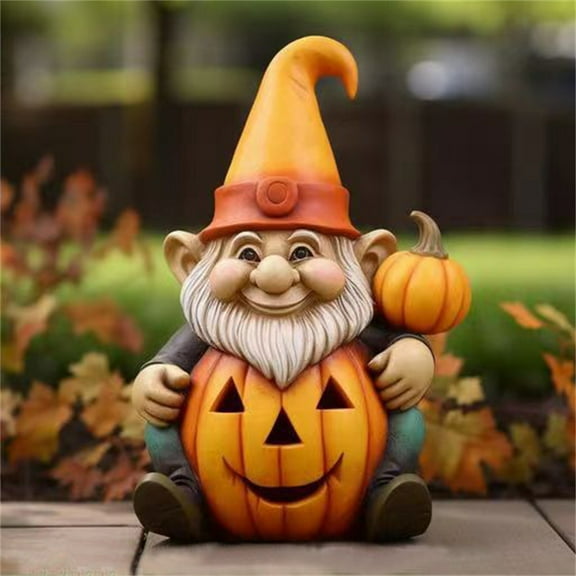 Dengmore Halloween Outdoor Garden Decoration With Light Fall Pumpkin Gnome Statue For Holiday Decoration Collectible Statue Thanksgiving Garden Ornament Gift