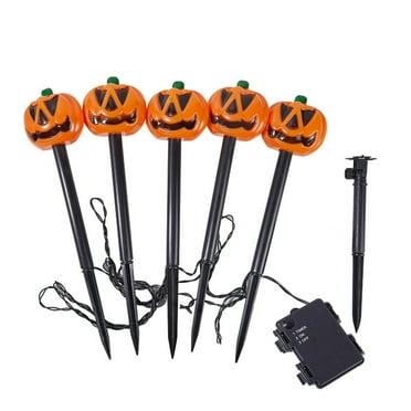 Dengmore Halloween Pathway Markers Lights Solar Skull Headlamp Pumpkin Stakes Lawns Ground Lamp Outdoor Walkway Yard Prop Decoration Courtyard Lamp Party Decor