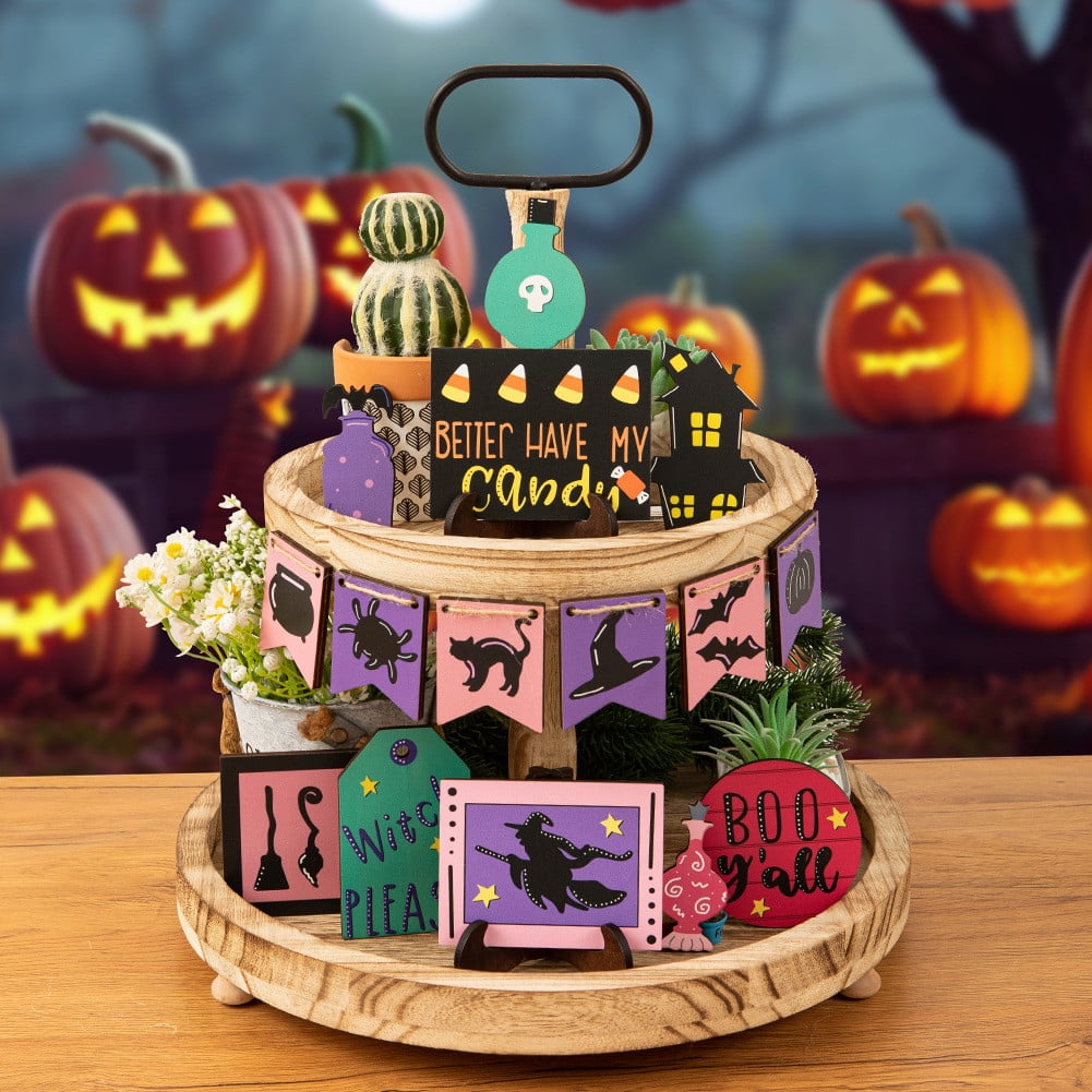 Dengmore Halloween Tray Decoration Shooting Pattern Tray Magic Witch