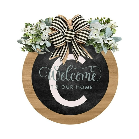 FFENYAN Interchangeable Welcome Sign for Front Door Last Name Year Round Front Door Wreath Decorative Hanging Plaques In Front Of The Door