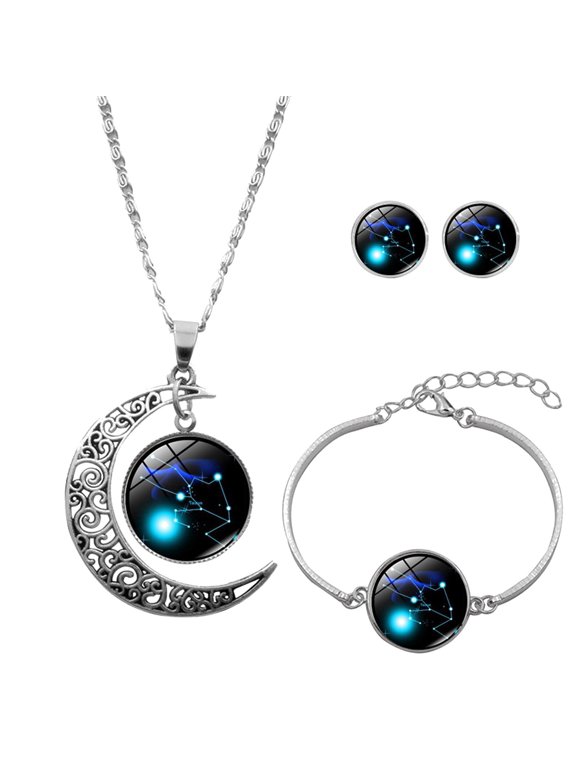 Jewelry Set Taurus 12 Constellation Moon Necklace Earring Bracele GiftS for Mom Present for Women