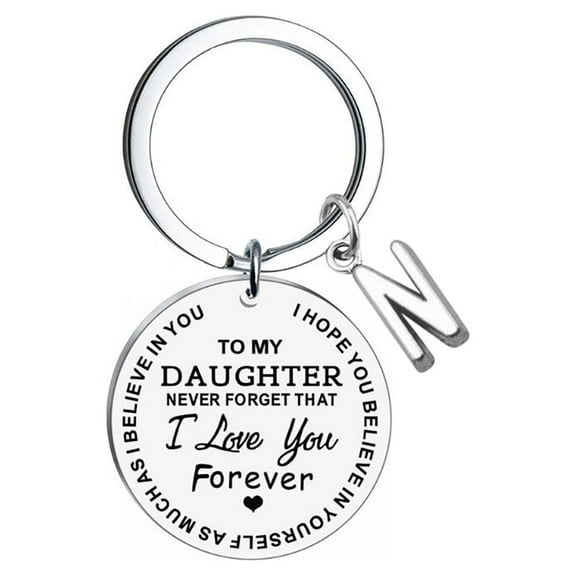 Dengmore Keychain To My Daughter from Dad Mom Inspirational Gift Stainless Steel Last Name A-Z Initials Letter Keychain