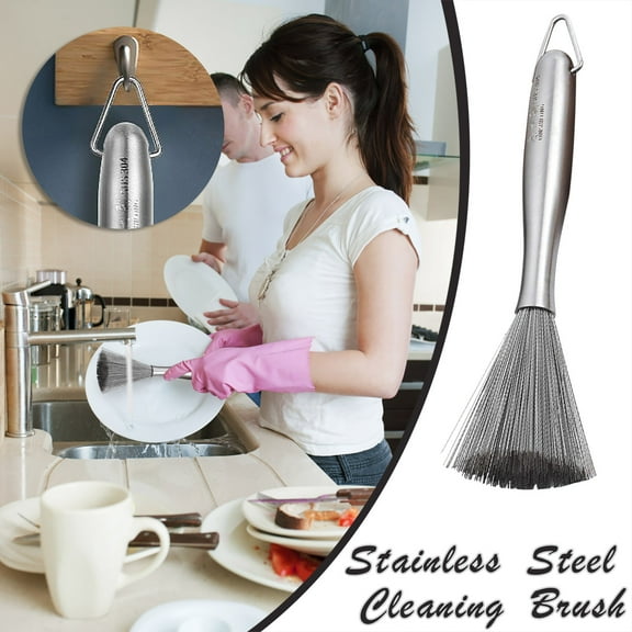 Dengmore Kitchen Cleaning Brush 304 Stainless Steel Scourer Scrub with Plastic Handle Cleaning Scrubber Brushes Dirt Stains Removal Scourers Utensil Dishwashing Household Dish Tool