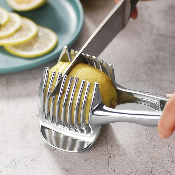 Dengmore Kitchen Fruit Slicer Vegetable Tomato Clip Holder Lemons Potato Cutter Tool for Kitchen