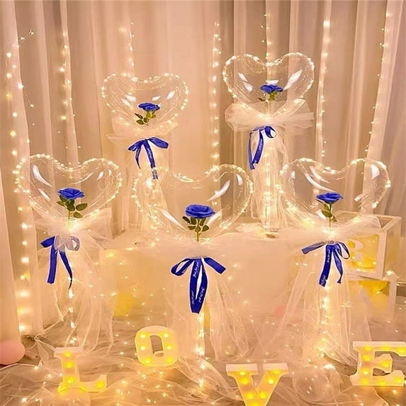 Dengmore LED Luminous Balloon for Valentine's Day LED Balloon Bouquet Rose Bouquet Bobo Balloon for Valentine's Day Wedding Anniversary Mother's Day Birthday Party Gift Decor