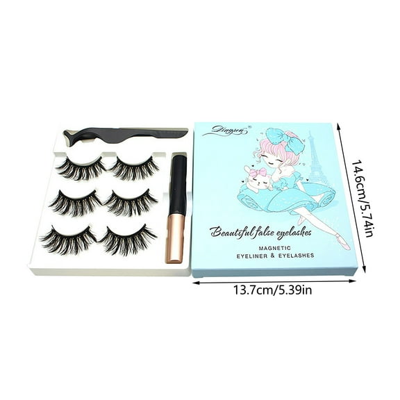 Dengmore Magnetic Magnet Eyelashes3Pairs Of Eyelashes 1 Eyeliner Set For Thick Curling1ml