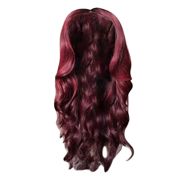 Dengmore Middle Split Large Wave Wig, Long Curl Wig, Black Chemical Fiber High-temperature Silk, Wine Red Wig Natural Looking Wigs for Daily Party 28 Inch