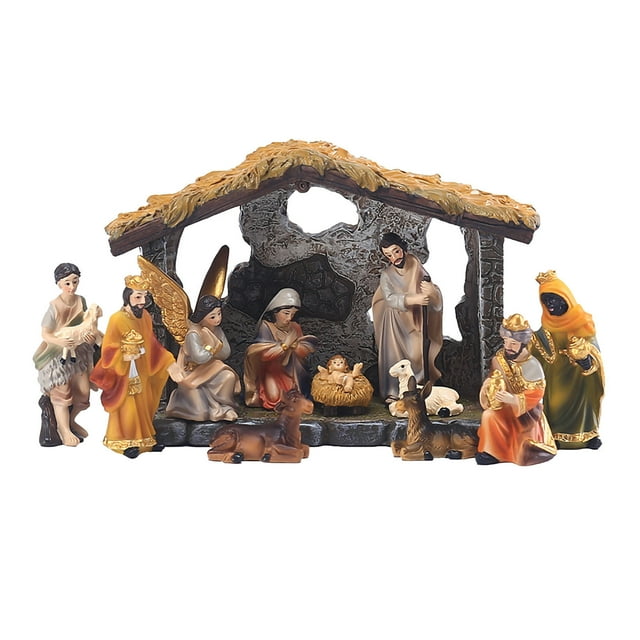 Dengmore Nativity Scene Nativity Sets for Christmas Indoor Resin Figurines Nativity Set Christmas Ornament Manger Group Religious Holidays Decor Christmas Table Decoration Gifts 11pcs