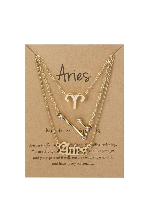 Necklace Aries 3-piece Set Of Ancient English Letter 12 Constellation Necklace, Gold