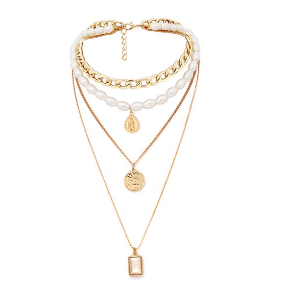 Dengmore Necklace Coin Pearl Pendant Padlock Charm Necklace Chain Women Jewelry Gift