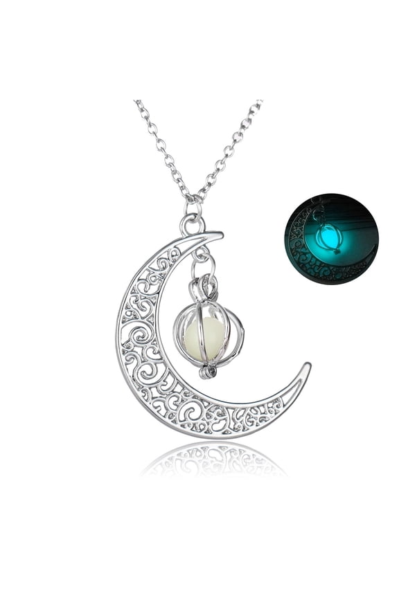 Necklace Glow In The Dark Hollow Stone Pendant Crescent Moon Glow Necklace