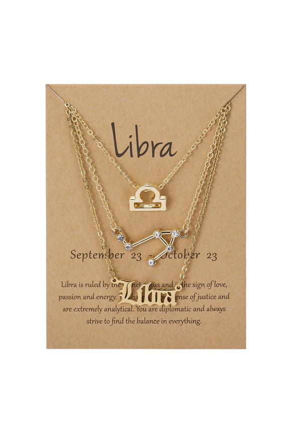 Necklace Libra 3-piece Set Of Ancient English Letter 12 Constellation Necklace, Gold