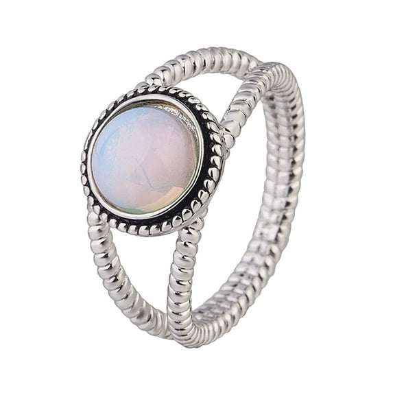 Dengmore Oval Rainbow Moonstone Silver Ring, Burnished Sterling Silver Multi Color Change Oval Stone Mood Ring