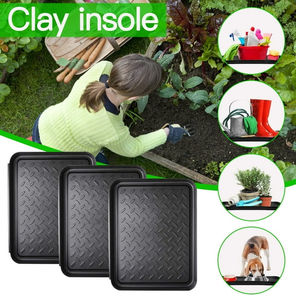 Dengmore Plastic Tray Garden Boot Pad Floor Protection Mud And Dog Bowl Storage black