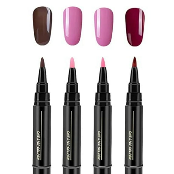 Dengmore Portable 3-in-1 Nail Gel Pen with 4 High Pigment Colors All in One Base Color and Top Coat Formula Quick Drying for Travel and Home Manicure 5ml