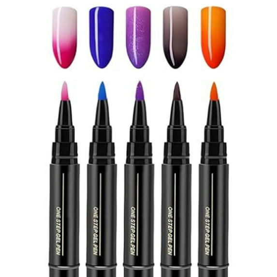 Dengmore Portable 3-in-1 Nail Gel Pen with 5 Vivid Colors All in One Base Color and Top Coat Formula Quick Drying for Easy Travel and Salon Quality Manicure 5ml