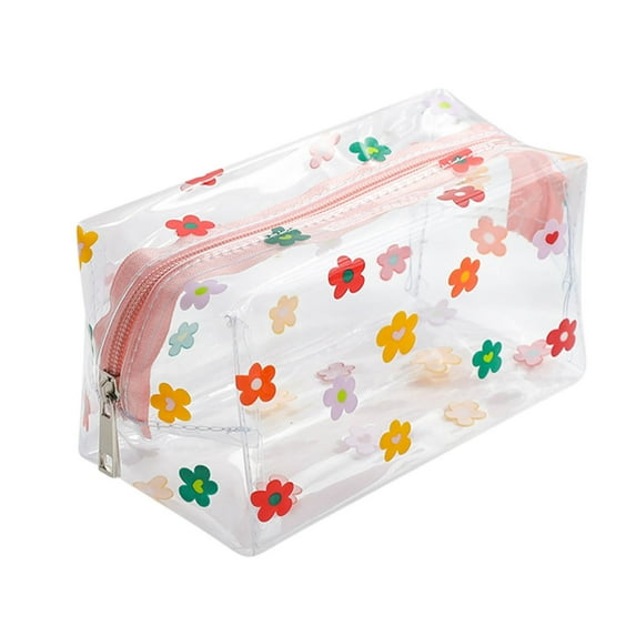 Dengmore Portable Makeup Bag Transparent Travel Mini Wash Storage Bags Flower Print Women Zipper Cosmetic Bag Cosmetic Organizer Storage Pouch Purse