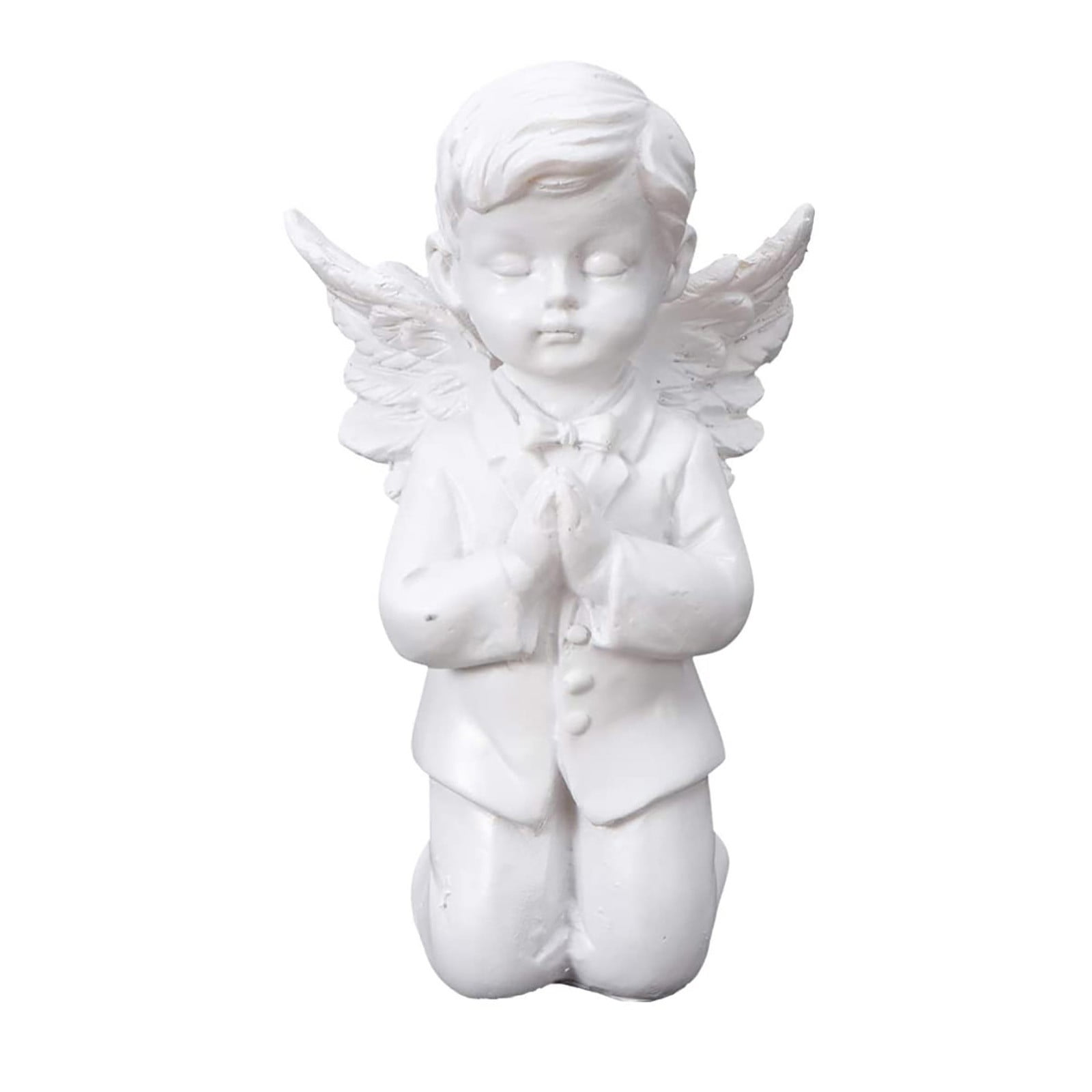 White Resin Kneeling Angel Figurine for Wall Mounted Decor