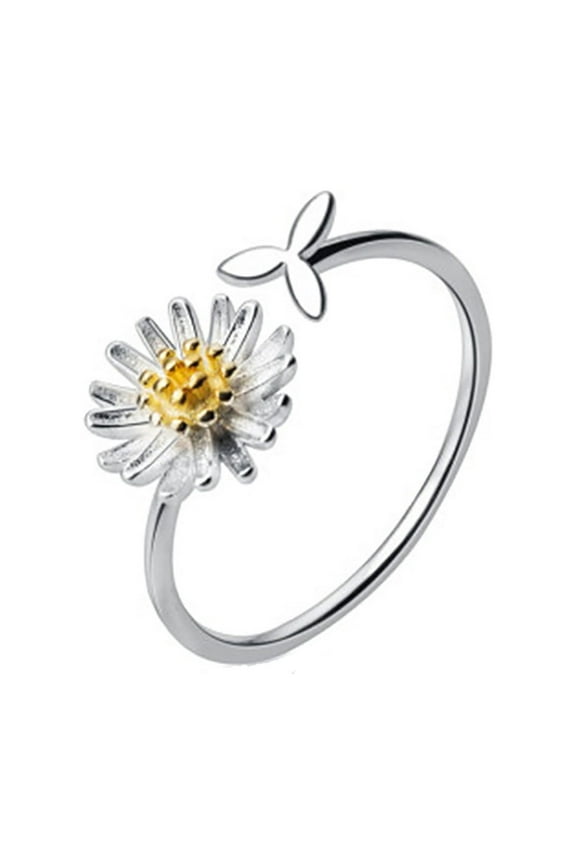 Ring Daisy Flower Ring Plant Daisy Ring Cute Small Leaf Open Ring