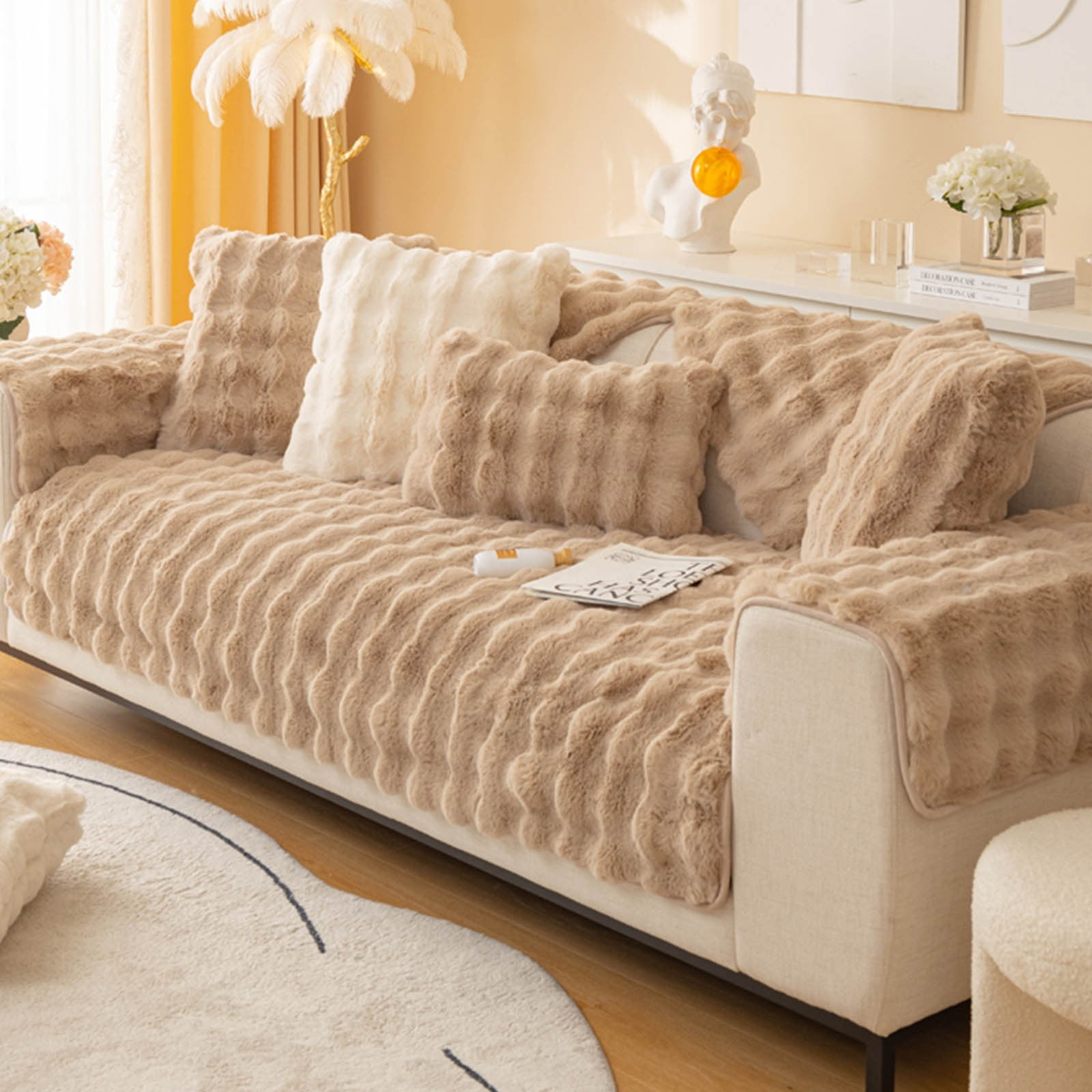 Thick Rabbit Plush Sofa Cushion, New Non-Slip Sofa Cover Super Soft Faux  Throw Couch Cushion Covers Furniture Protector (Sofa Cushion 70x210 Cm)