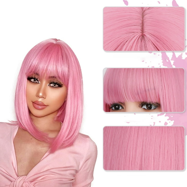 Dengmore Cut Bob Wigs With Bangs 14 Inch Shoulder Length  display picture 2