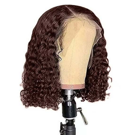 Dengmore Small Roll Front Lace Mesh Button Mesh Wrap Stick Soft, Human Hair Wig, Deep Wavy Lace Front Wig, Pre Combed HD Front Black Female Curly Wig, Wigs for Daily Party 16 Inch