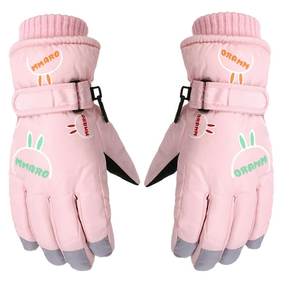 Fridja Snow Gloves for 5-12 Years Old Kids Ski Winter Gloves Rose Embroidery Windproof Children Warm Gloves for Toddler Girls Boys
