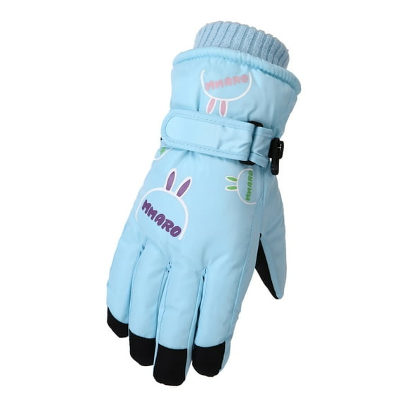 Fridja Snow Gloves for 5-12 Years Old Kids Ski Winter Gloves Rose Embroidery Windproof Children Warm Gloves for Toddler Girls Boys