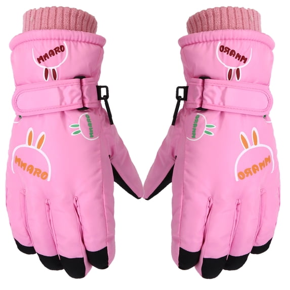 Fridja Snow Gloves for 5-12 Years Old Kids Ski Winter Gloves Rose Embroidery Windproof Children Warm Gloves for Toddler Girls Boys