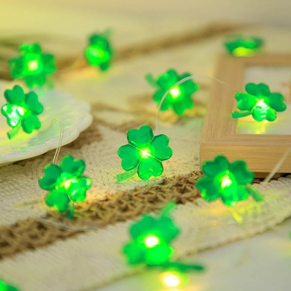 Dengmore St. Patrick's Day String Light Battery Powered Remote Control Handmade Four-Leaves Clover String Light for Bedroom Party Feast Green Lights Decoration for Spring Irish Festival Wedding