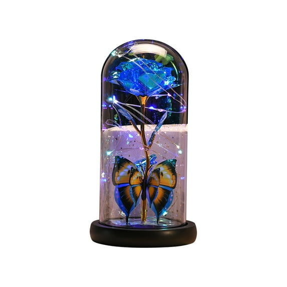 Dengmore Valentine's Day Artificial Galaxy Crystal Rose Flower Light Up with Fallen Petals Gold Enchanted Colorful Foil Rose with Glass Cover Ornaments Valentines Birthday Gifts